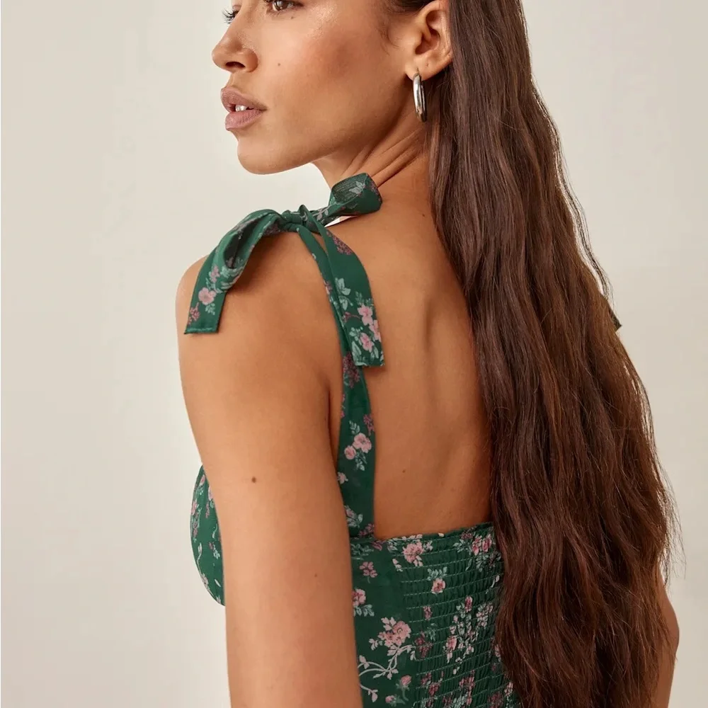 Reformation Floral Green Midi Dress - Picture 2 of 6